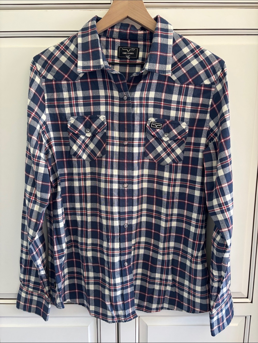 Kimes Ranch Blue Flannel Pearl Snap Shirt Equestrian Riding Western Women’s XL